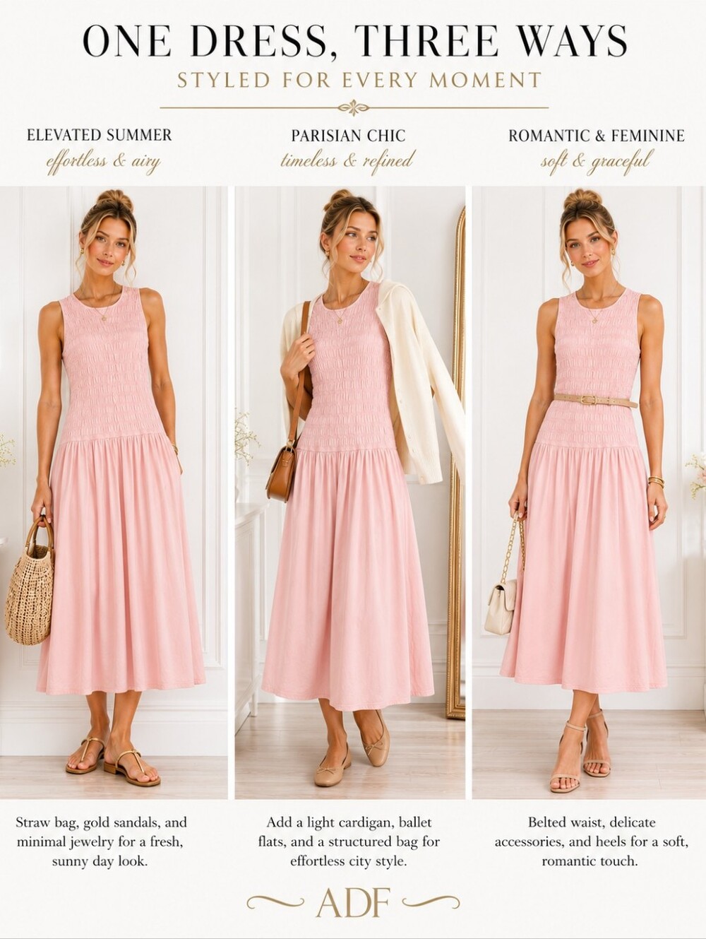 Universal Thread Pink Smocked Midi Dress Size Medium Sleeveless Casual Romantic - Picture 3 of 9
